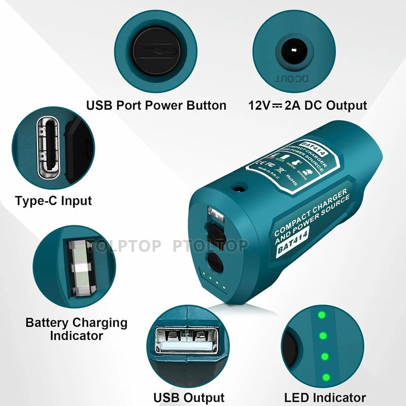 NEU USB Power Adapter Ladegerät Für Bosch 10.8V/12V Li-ion Batterie USB Gerät Handy Stromversorgung Mit USB & Type C DC Port