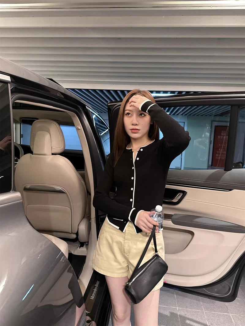 Cardigan tricotat cu model patchwork ZOKICN - mânecă lungă subțire, alb, mărimea M, greutate 120-220 g/m²