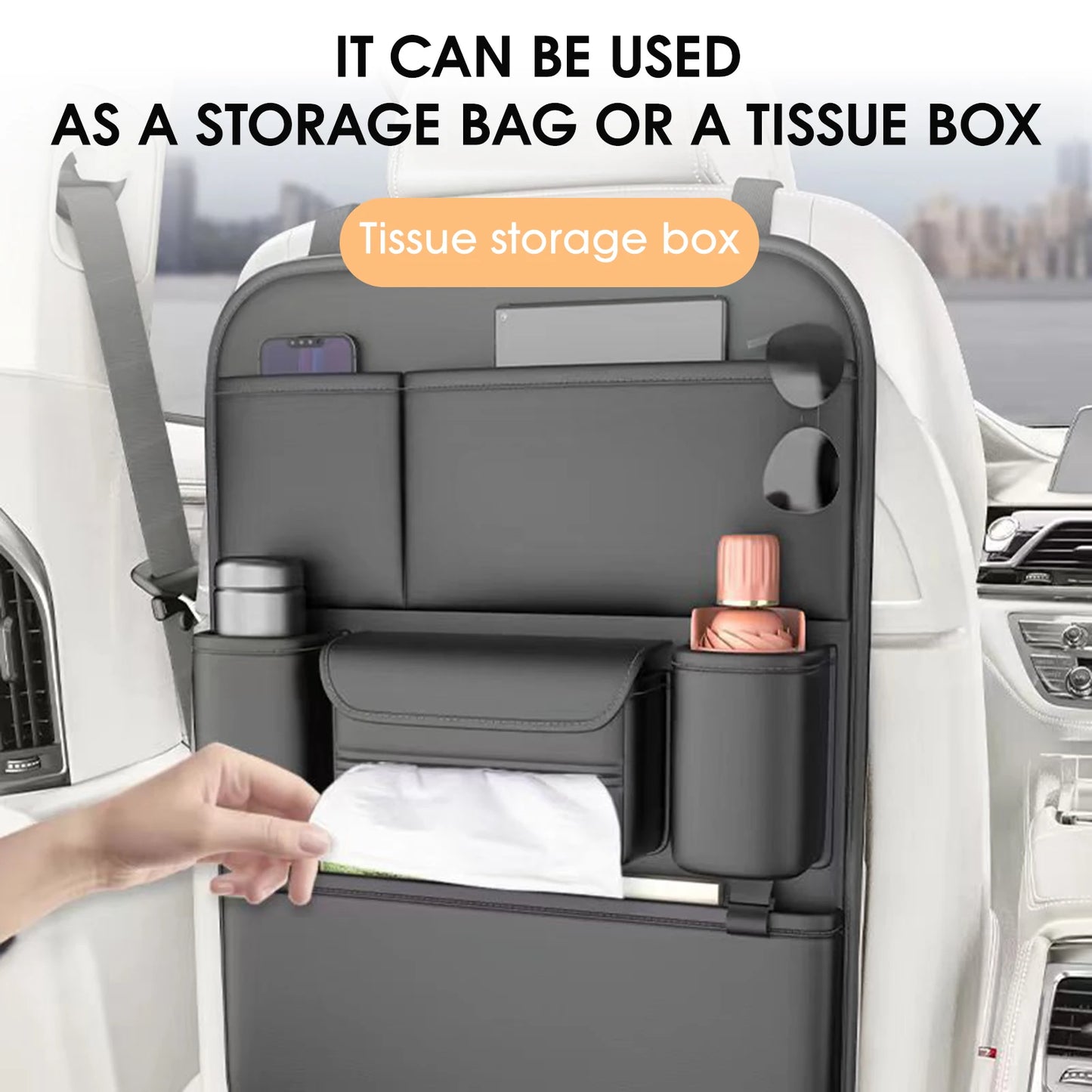 PU Car Backseat Organizer Storage Bag Multi-function Large Capacity Seat Back Storage Organizer Hanging Bag Protector Pad