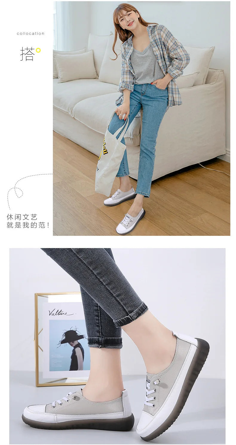 Ladies Sneakers 2024 Spring Genuine Leather Casual Walking Shoes Women Fashion Summer Flats Youth Girl Student Jogging Trainers