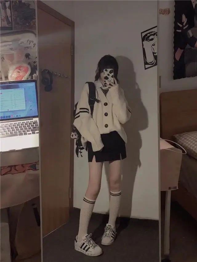 Altayskiy Cardigan Beig Patchwork Korea Stil Lovely Cozy - Regular Länge Gewicht 120–220 g/m² Knopfverschluss