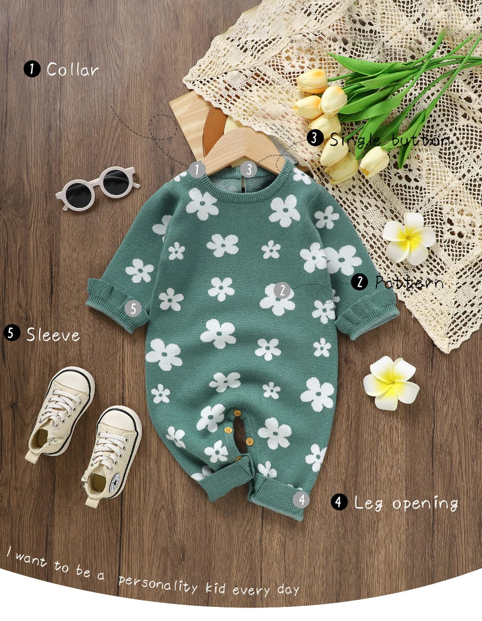 Cute Floral Print Infant Jumpsuit Long Sleeve Baby Girls Spring & Autumn Rompers Knitted 1-18 Months Newborn Bodysuit Sleepsuit