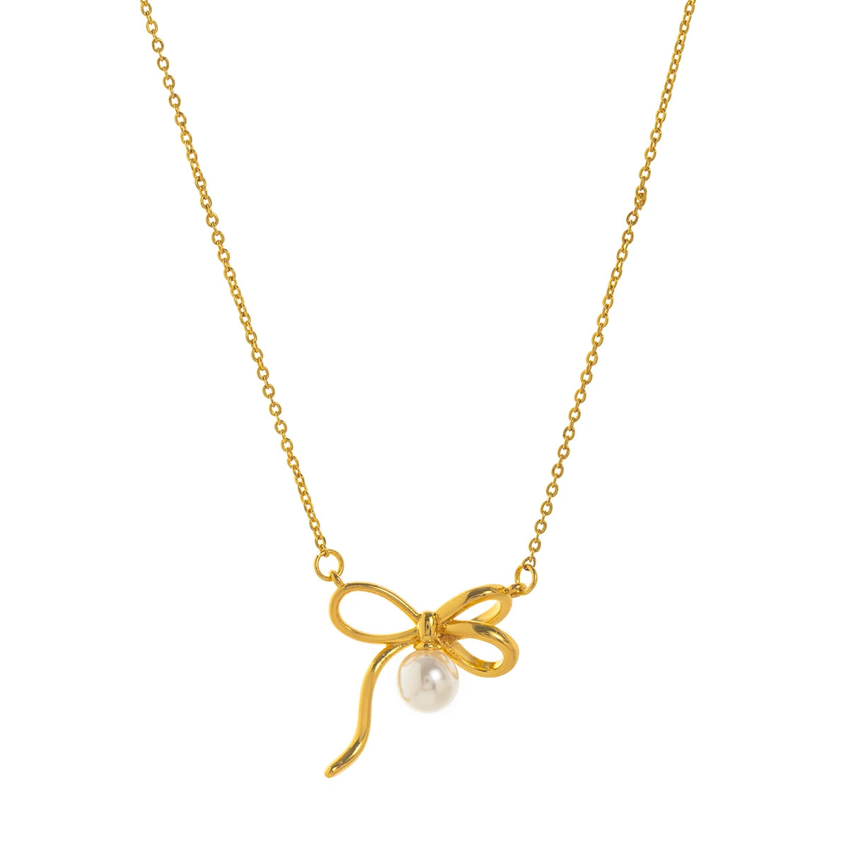 Fashionable and minimalist pearl bow tie pendant necklace,copper,electroplated 18K gold color protection, Valentine's Day gift