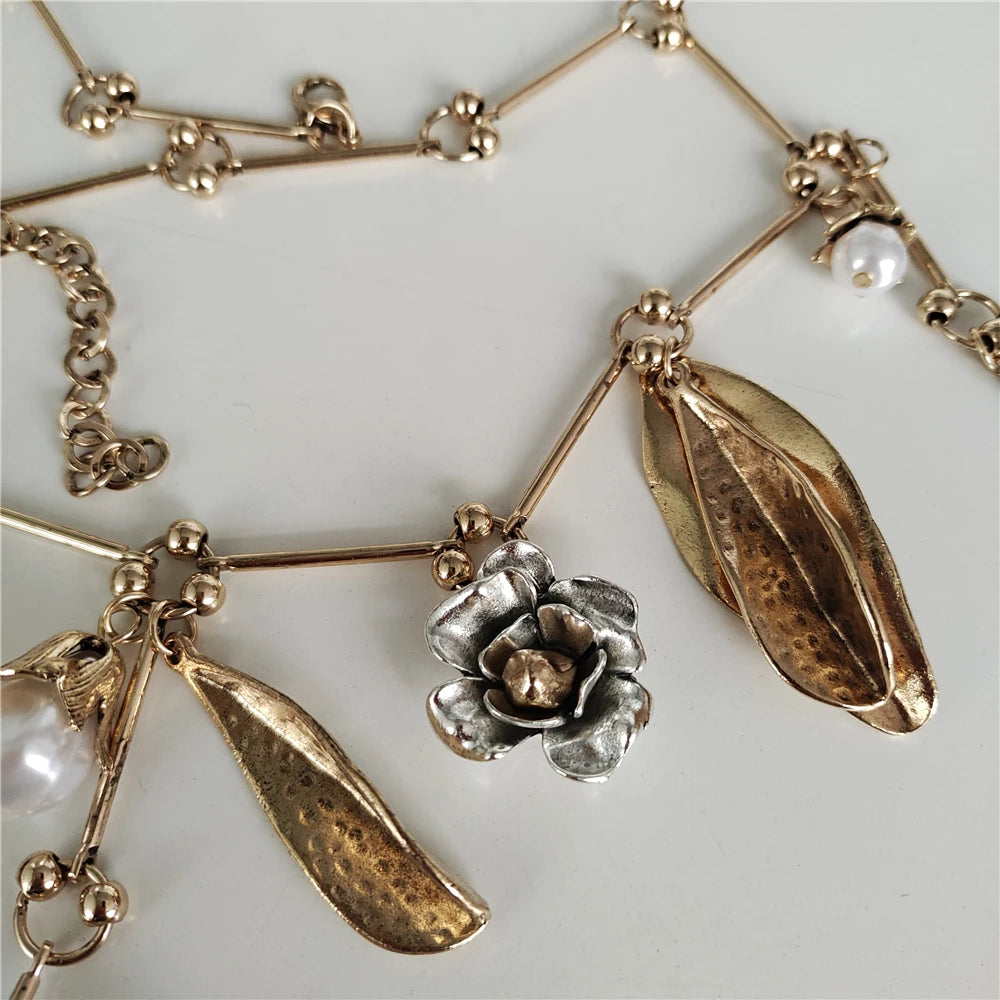 PPG PGG Perlenblatt Halskette Boho - Zinklegierung Gold