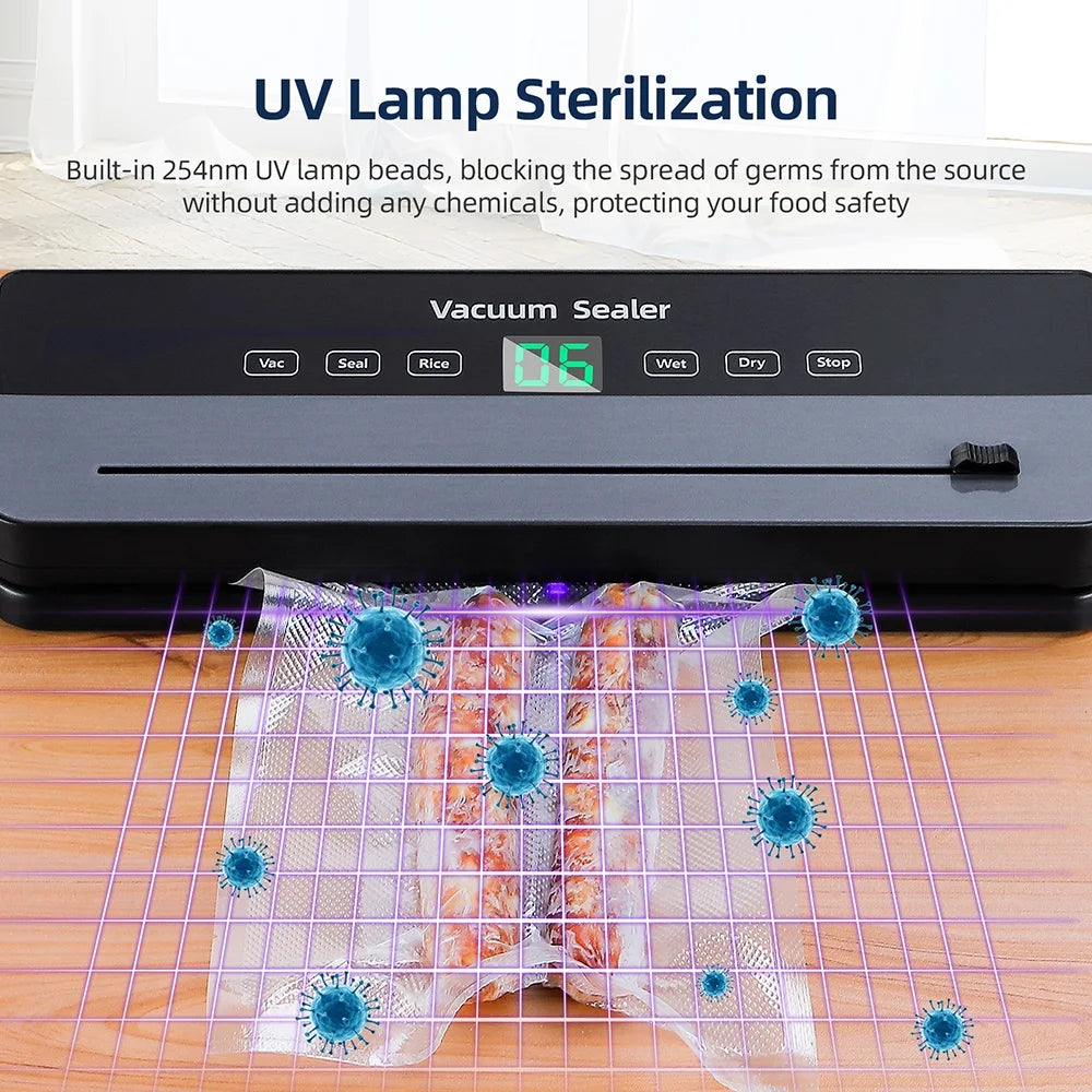 Electric Vacuum Sealer Machine Dry/Wet Food Packaging Seal To Keep Fresh Touch Buttons Digital Display Detachable Cleaning