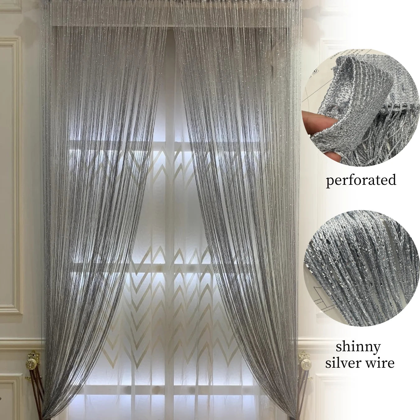 Fadenvorhang 2025: Silver-Ribbon Shiny-Tassel - Window Decoration Collection