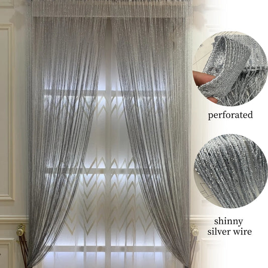 Fadenvorhang 2025: Silver-Ribbon Shiny-Tassel - Window Decoration Collection