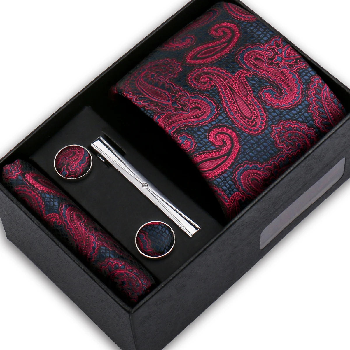 Elegant Men's Suit Necktie Gift Box Set Floral Tie Handchief Cufflinks Tie Clip 4-Piece Business Wedding Party Suit Accessories