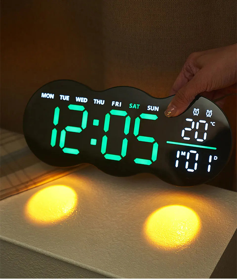 Wanduhr 2025: Large Digital Wall Clock with Ambient Light Remote Control - Temp Week Display 12/24H 2-Alarms Brightness Adjustable LED Clocks Collection