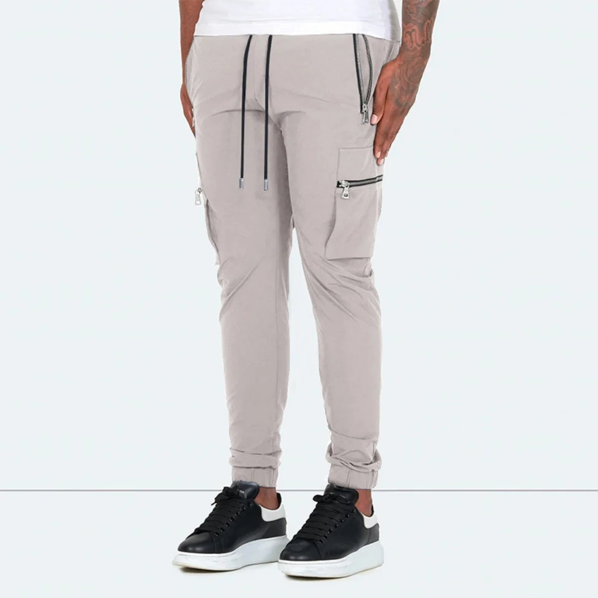 Salopetă casual pentru bărbați, primăvară și toamnă, nouă, cu cordon, personalitate, cu buzunar cu fermoar, pentru picior mic, pantaloni creion, pantaloni lungi