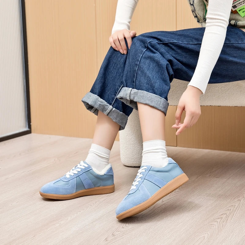 Winter Sneakers Women Genuine Leather Women German Training Shoes Non-slip Sneakers For Women Large Size Velvet Sneakers Female