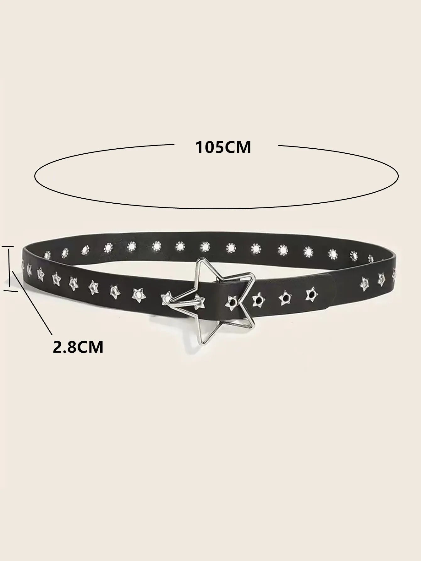 Punk-Style Star Embellished Belt with Multiple Holes Fashionable Button Clasp Versatile Waist Belt for Trendy Pants