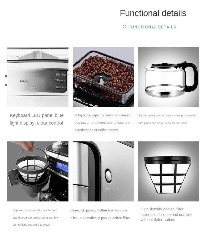 Italian American Automatic Coffee Machine Household Coffee Machine 20bar Extraction Concentration Optional Automatic Grinding