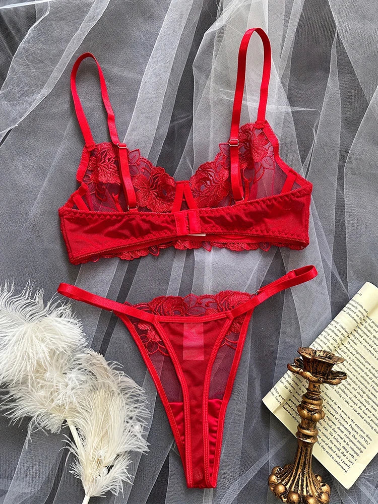 Floral Embroidery Bra and Panties Sets - Elegant Intimate Underwear