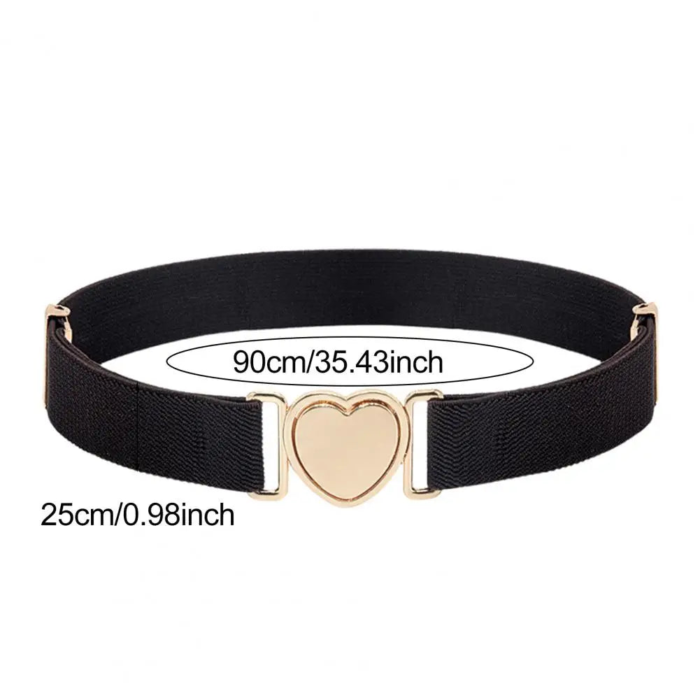 Unisex Belt Contrast Color Banded Metallic Heart Buckle Waistband Adjustable Elastic Band Girl Waist Strap Elastic Waist Band