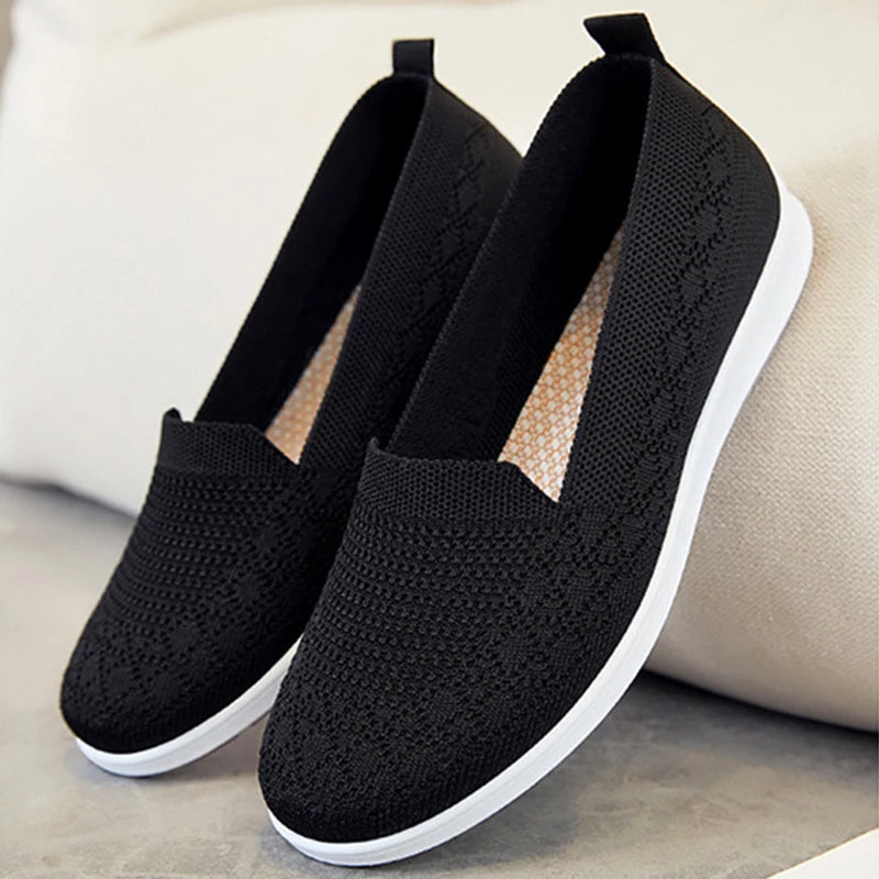 Breathable Knit Slip On Sneakers for Women Spring Summer Non Slip Casual Walking Shoes Woman Solid Color Comfort Flats Footwear