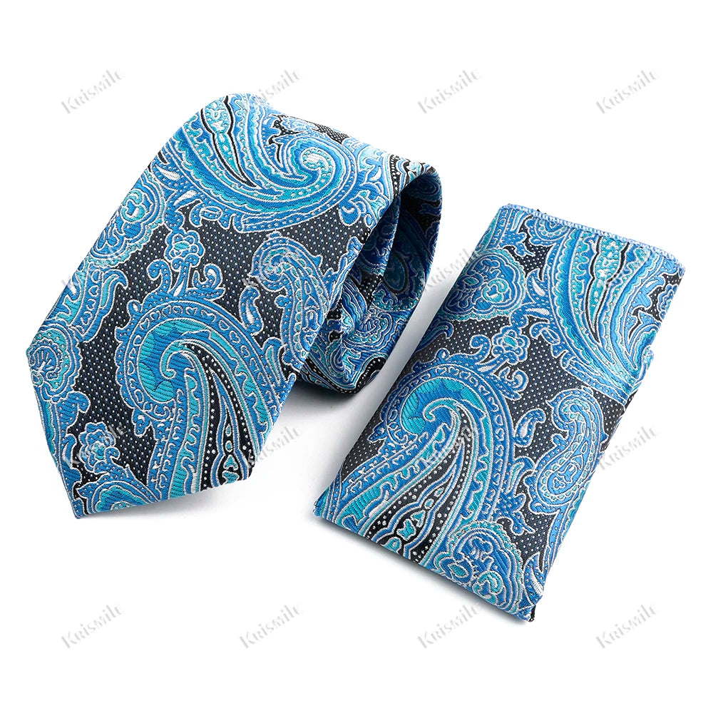Novelty Paisley Tie Pocket Square Set For Men Skinny Slim 6cm Necktie Fit Business Wedding Party Stage Host Daily Wear Accessory