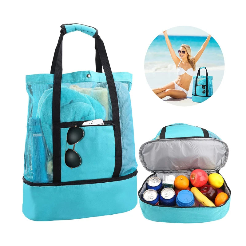 Heat Preservation Picnic Beach Bag Women Mesh Transparent Double-layer Swim Storage High Capacity Shopping Waterproof Bags Tote