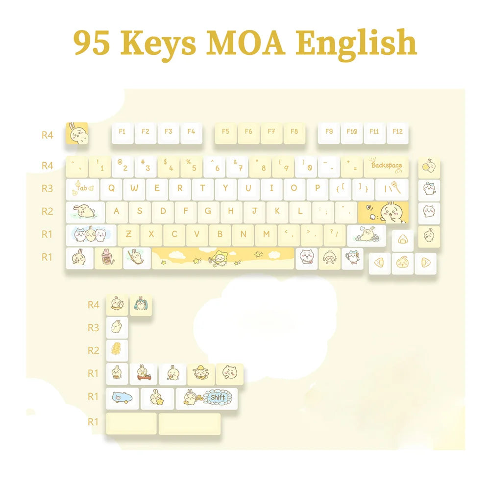 USLION 95Keys Dessert Cat Theme Keycaps MOA Profile PBT Key Caps Kit für 61/64/68/84/75/87Keys GMK67 Gaming Mechanical Keyboard