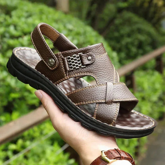 Summer Men Leather Sandals Genuine Leather Non-slip Men Shoes Slippers Outdoor Thick-soled Beach Shoes Comfor Soft Men sandalias - Golden Bridge Store