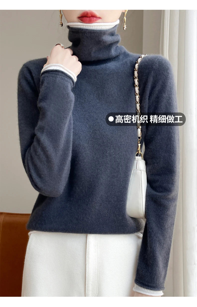 SHUANGYANROADCN Merino Rollpullover - Größe M, Merinowolle