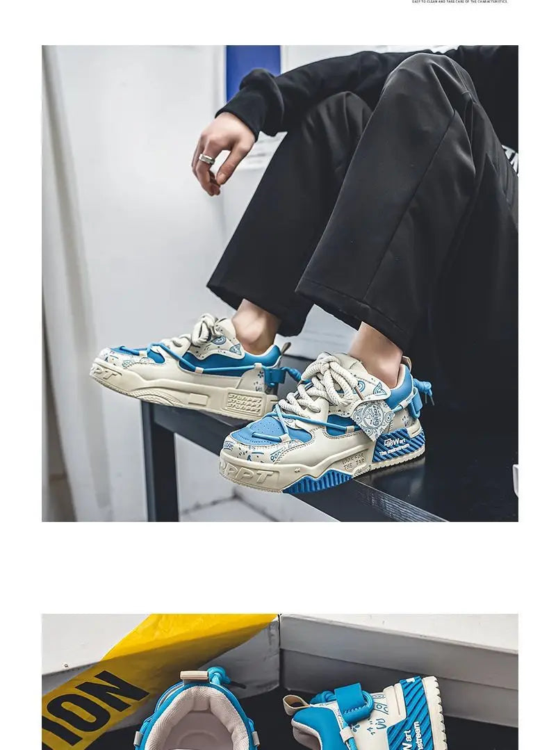 Mens Shoes 2025 Platform Sneakers New Trend Design Graffiti Skateboard Shoes Lace UP Soft Sole Non Slip Outdoor Sports Shoes