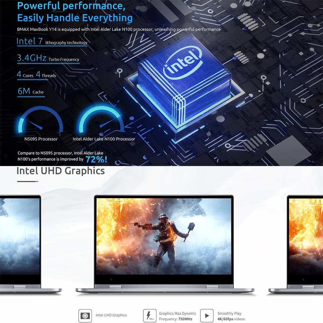 BMAX Y14 Touchscreen - 16GB RAM, Intel N100, 14 Zoll