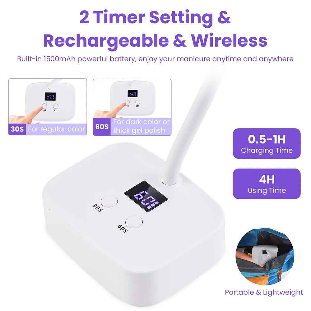 Lampă UV LED reîncărcabilă pentru unghii cu gel, lampă UV profesională pentru uscător de unghii cu LED pentru salon de artă pentru unghii