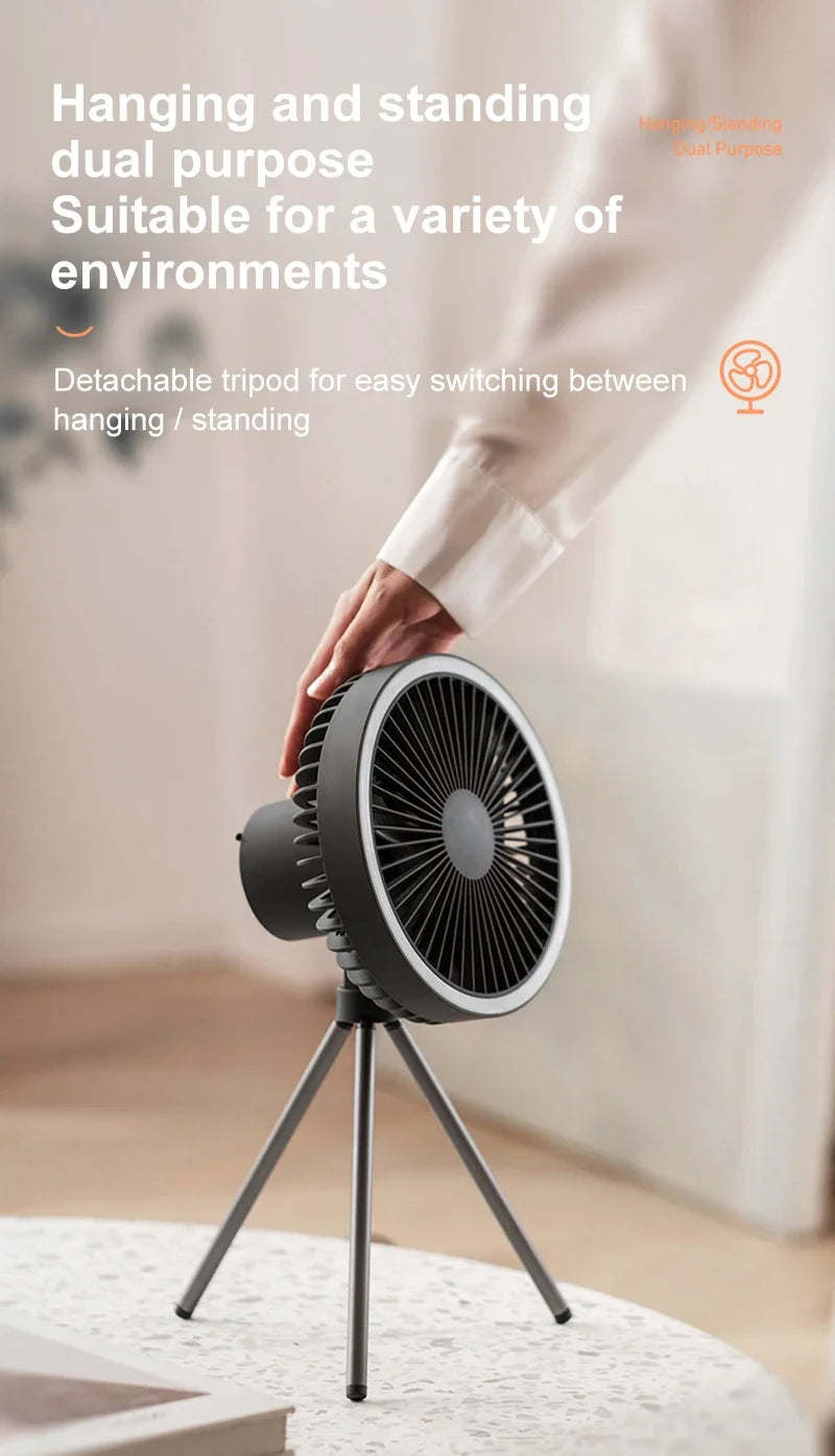 10000mAh Portable Fan Home Outdoor Camping Fan LED Lighting Tripod Stand Desktop with Power Bank Wireless Ceiling Electric Fan