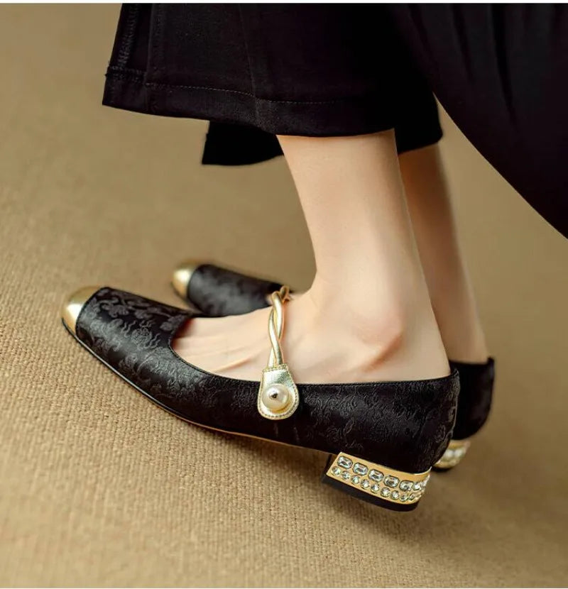 Elegant Mary Jane High Heels Women's Shoes  Spring Summer New Style Luxury Soft Evening Wind Dress French Style Boots