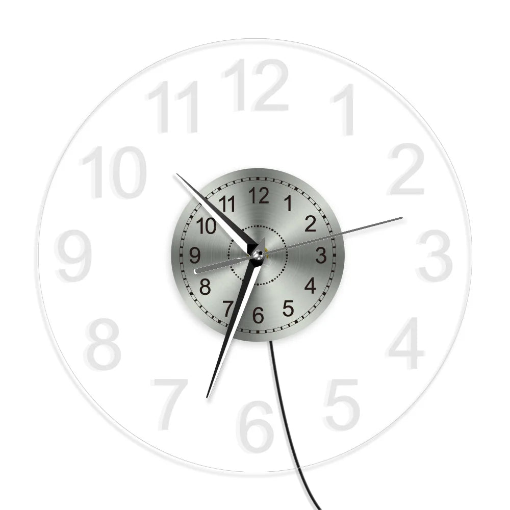 Modernes Acryl-Wanduhr mit LED-Hintergrundbeleuchtung - Schlafzimmer/Bettseite/Nachttischuhr - Leuchtet im Dunkeln - Mehrere LED-Farben - Dekoration