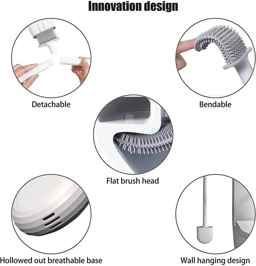 woobrice Toilet Wand-Silikonbürste - langer Griff, kompakt