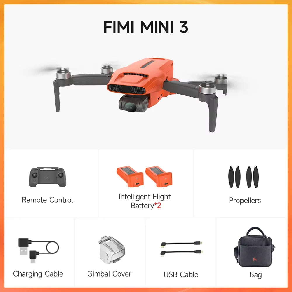 FIMI MINI 3 Dronă cu cameră nouă, 249g, 4K, 60fps, video nocturn AI Super, distanță de zbor de 9KM, senzor de 1/2 inch și 48MP, mini dronă pro