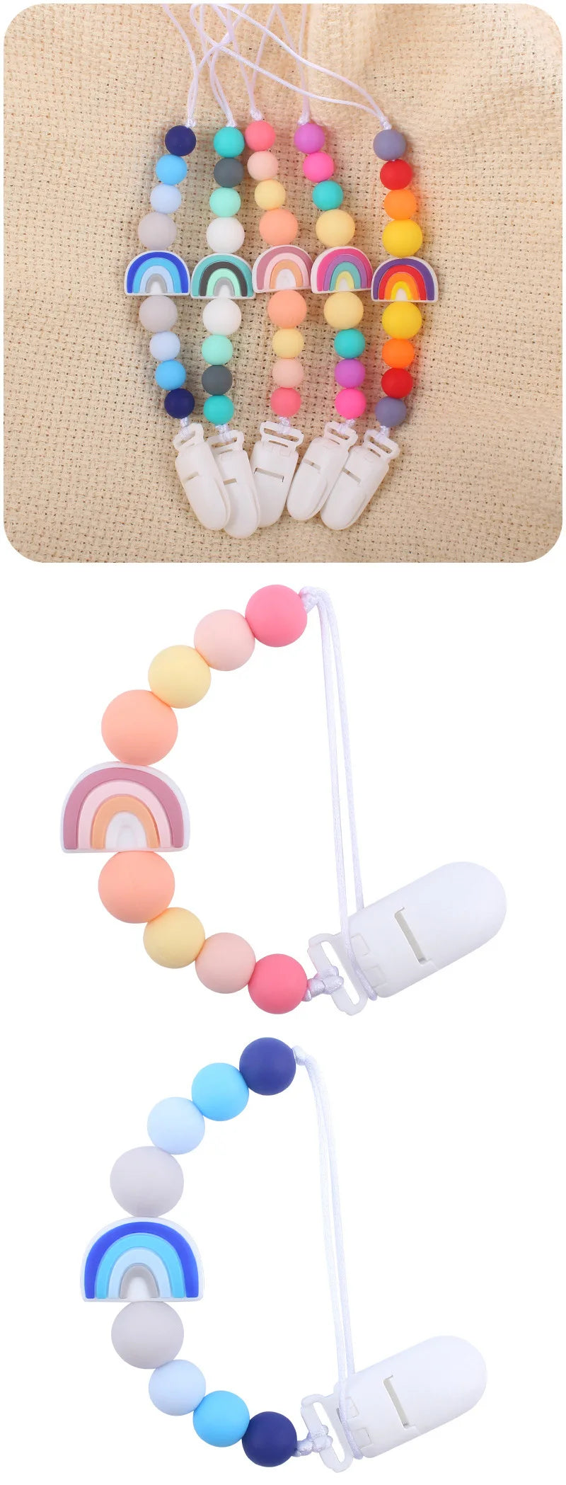 Baby Pacifier Clip Newborn Cartoon Rainbow Silicone Pacifier Chain Infant Nipple Soother Chain Clips Holder Nursing Toys