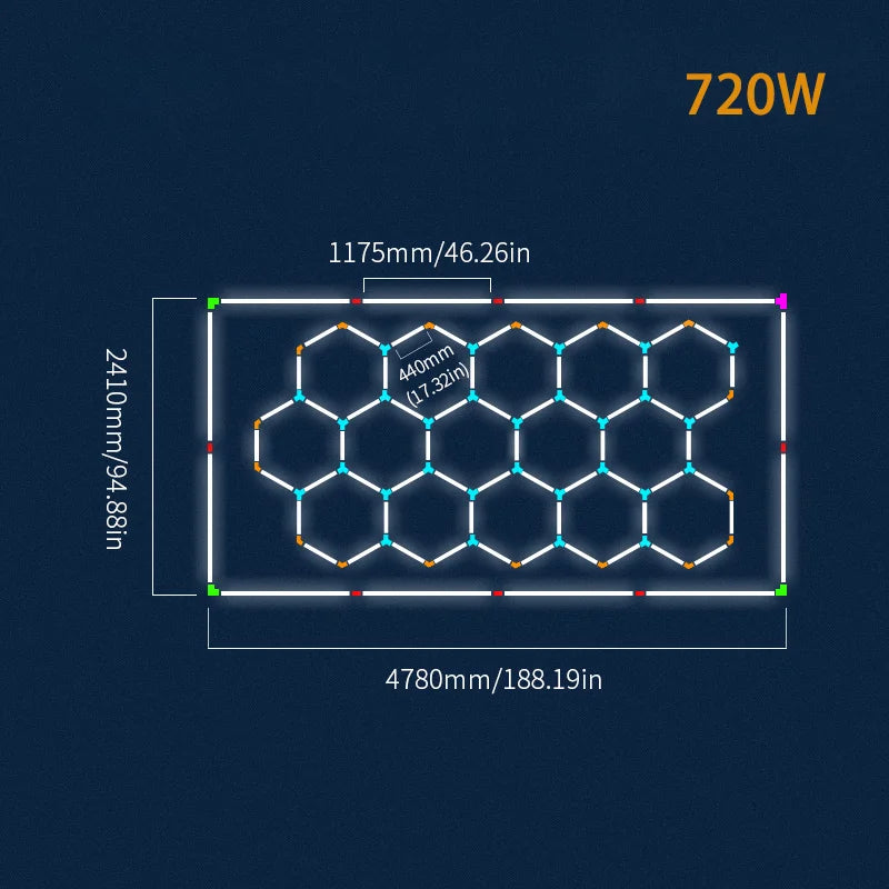 Lampă de tavan hexagonală pentru frizerie, garaj auto, tub LED 6500k, pentru sală de sport, bar, salon de coafură, bibliotecă, atelier, reparații caroserie auto