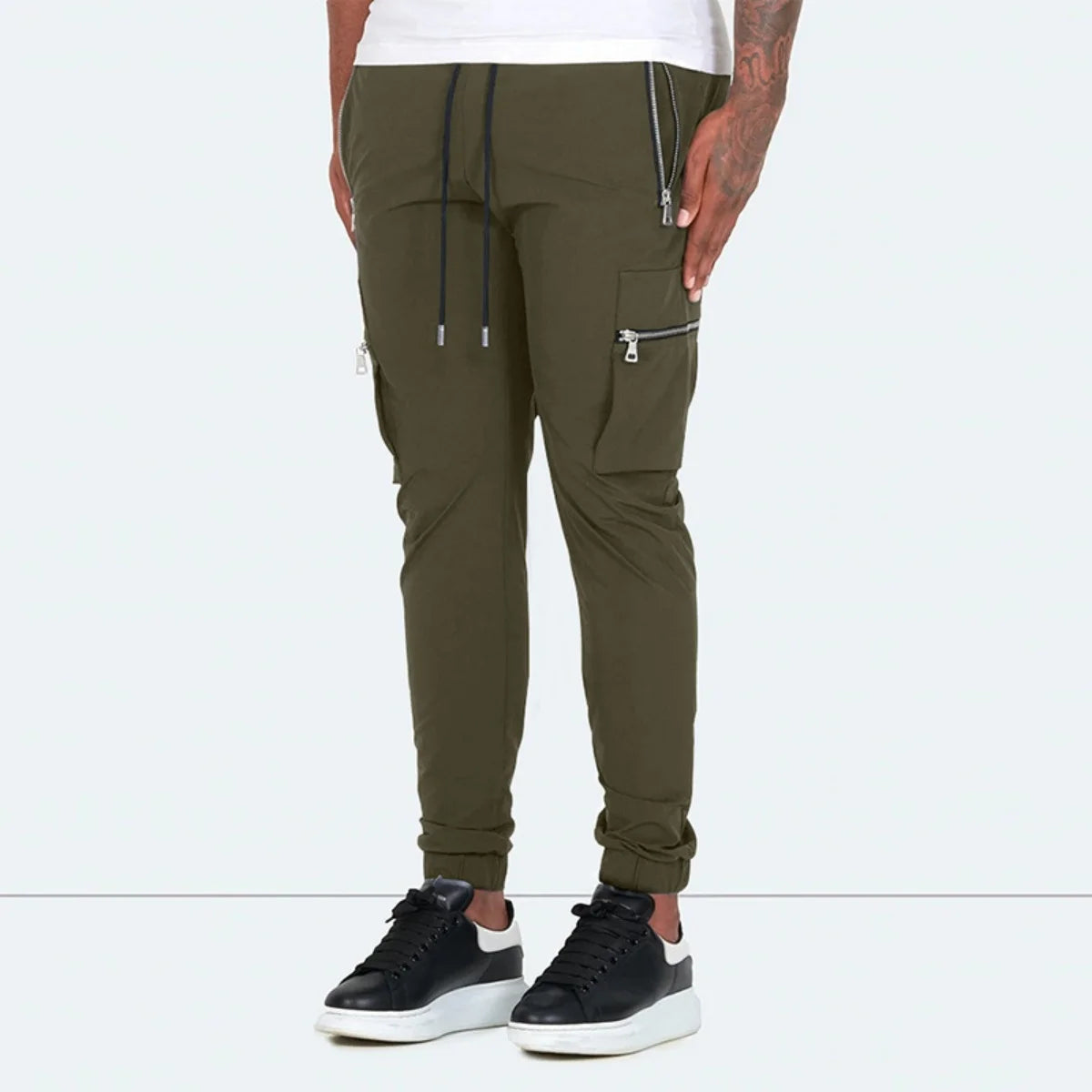 Salopetă casual pentru bărbați, primăvară și toamnă, nouă, cu cordon, personalitate, cu buzunar cu fermoar, pentru picior mic, pantaloni creion, pantaloni lungi