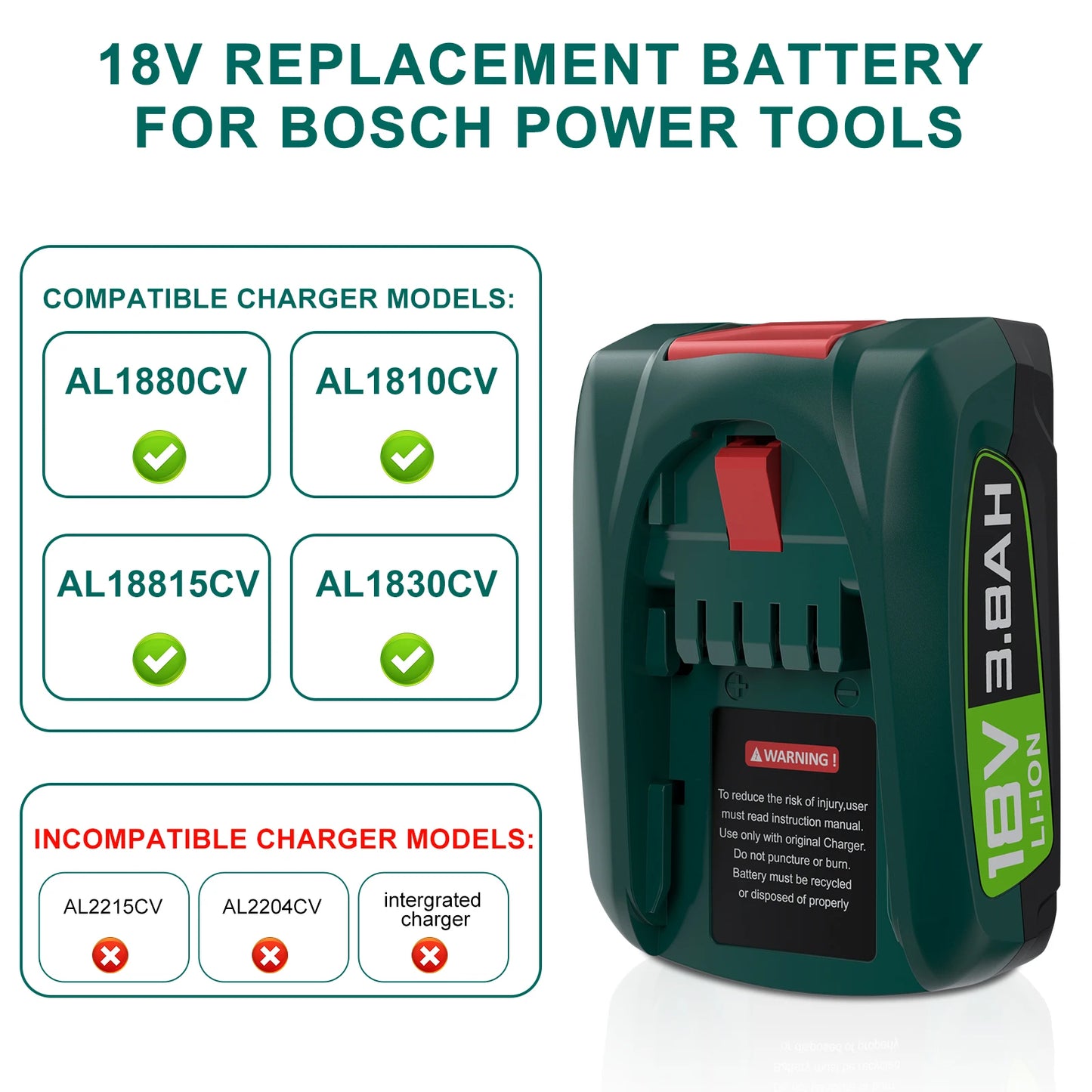 For Bosch 18V 3800mAh Battery PBA Replacement Battery for BOSCH PBA PSB PSR 18V Battery Tools AL18815CV AL1880CV