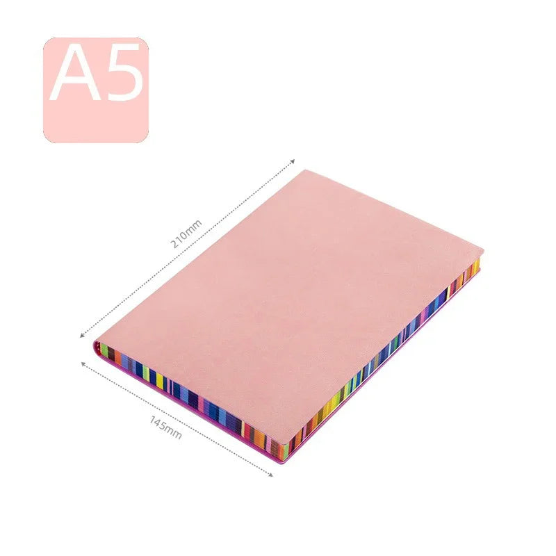 Cute Notebook 2025 - 200 Seiten A5/A6 PU Leder Rainbow Color Edge Schule Tagebuch