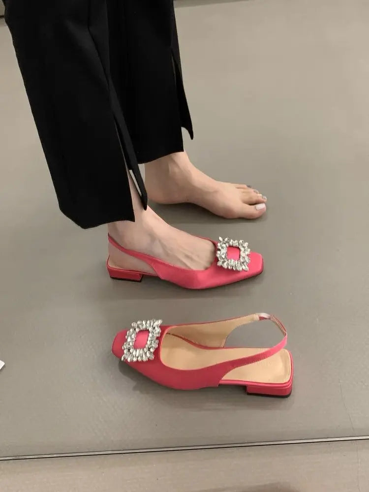 Fashion Women's Sandals Summer New Slingback Slippers Female Low Heel Rhinestone Buckle Back Strap Sexy Pumps Sandalias De Mujer