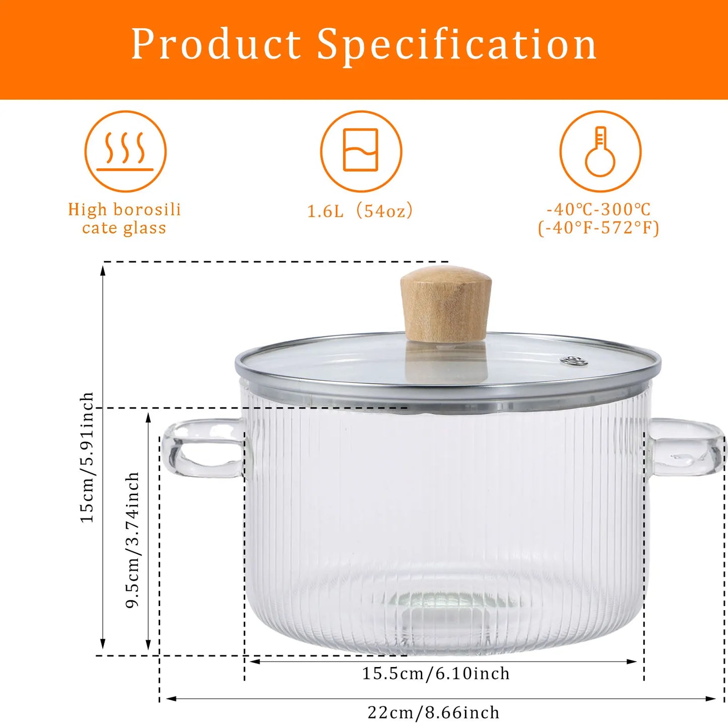 Transparent Soup Pot Heat Resistant High Borosilicate Glass Dual Handles Nonstick Glass Saucepan With Cover Kitchen Cooking Tool