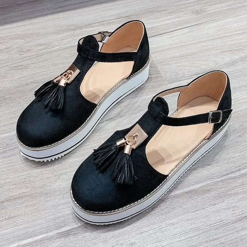 Women's Sandals Summer 2025 Casual Flat Platform Heel Tassel Buckle Strap Female Sandals Platform Vulcanized Shoes for Women New