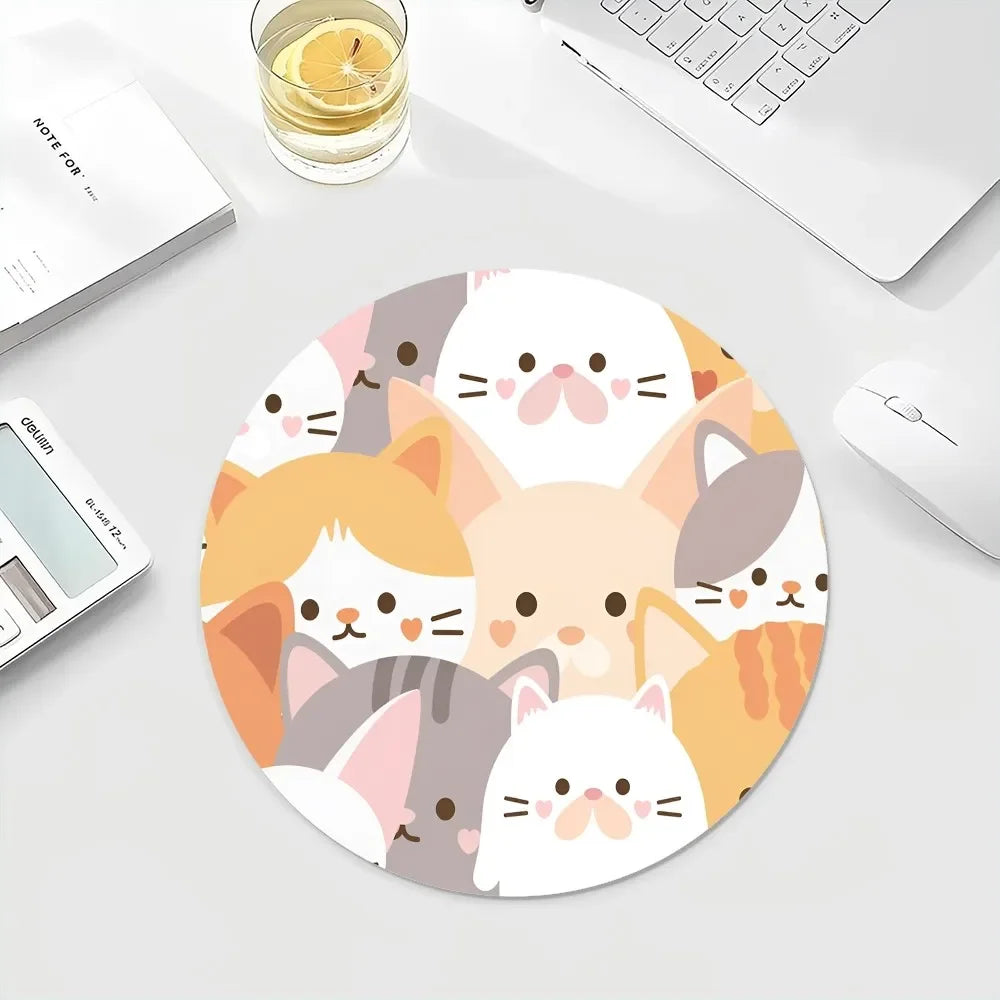 Gaming-Mauspad 2025: Cartoon Cute Cats Anti-Slip - Round Anime Gaming Mouse Pad Teen Girls Collection