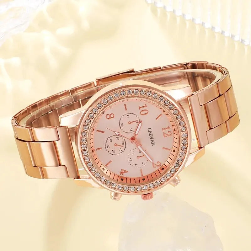 RoséLuxe 6er Set Roségold Schmuckuhr- Strass 38mm Edelstahl