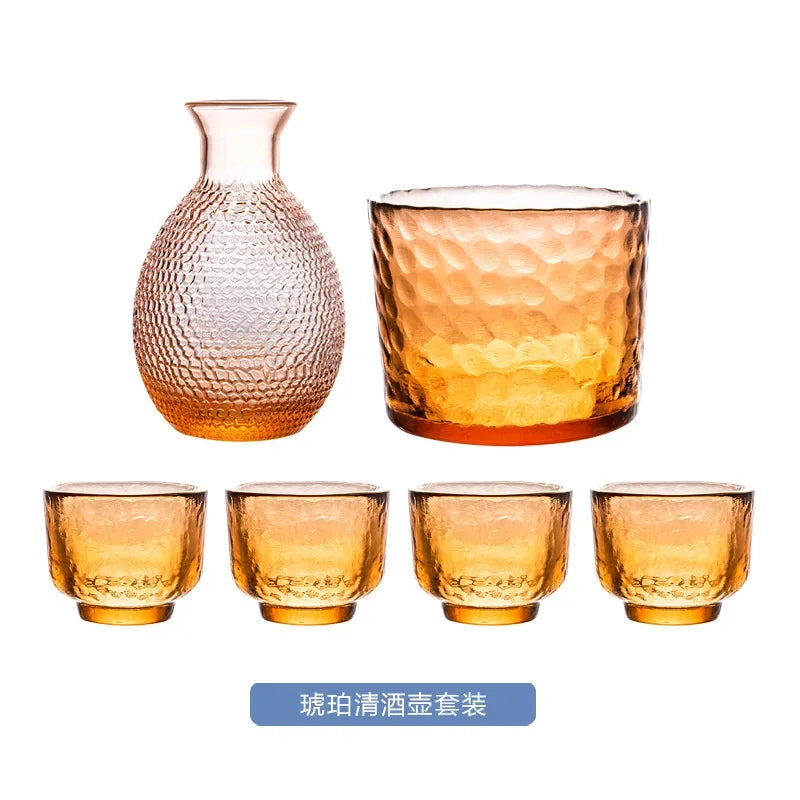 Japanese Hammer Pattern Glass Wine Set Sake Pot Set Cocktail Cup Heat-resistant Scalding Wine Pot Wine Dispenser