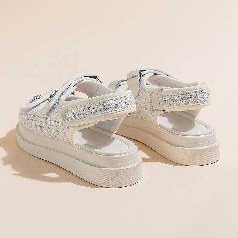 Luxury Woman Sandals Ladies Elegant Medium Heel Women's Shoes Flats Summer Platform Sandals Women 2025 New Designer Shoes Girls