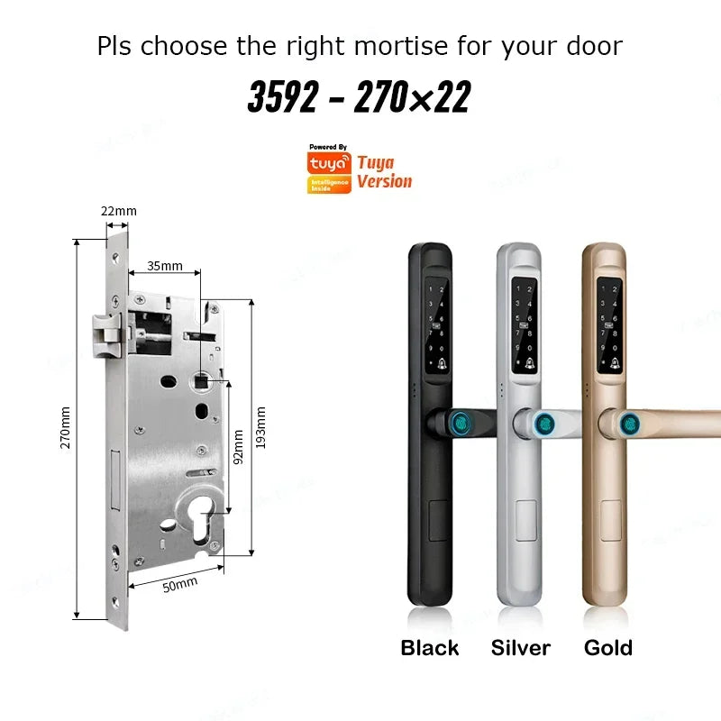92/85mm Wasserdichter Outdoor-Fingerprint-TUYA-WIFI-APP-RFID-Karten-Code-Schlüssellos-Smart-Elektronischer-Türschloss-Aluminium/Glas-Schiebe