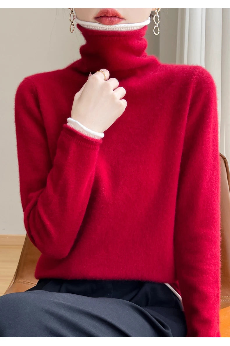 SHUANGYANROADCN Merino Rollpullover - Größe M, Merinowolle