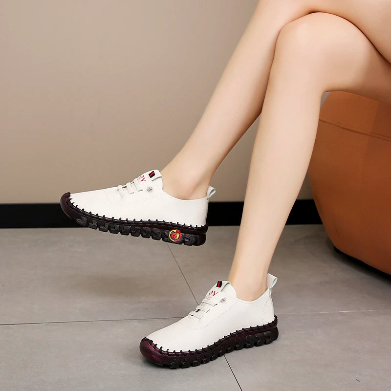 Sneakers Women Shoes Loafers Lace Up Leather Flat New Spring Ladies Casual Shoes Outdoor Travel and Walking Women Shoes