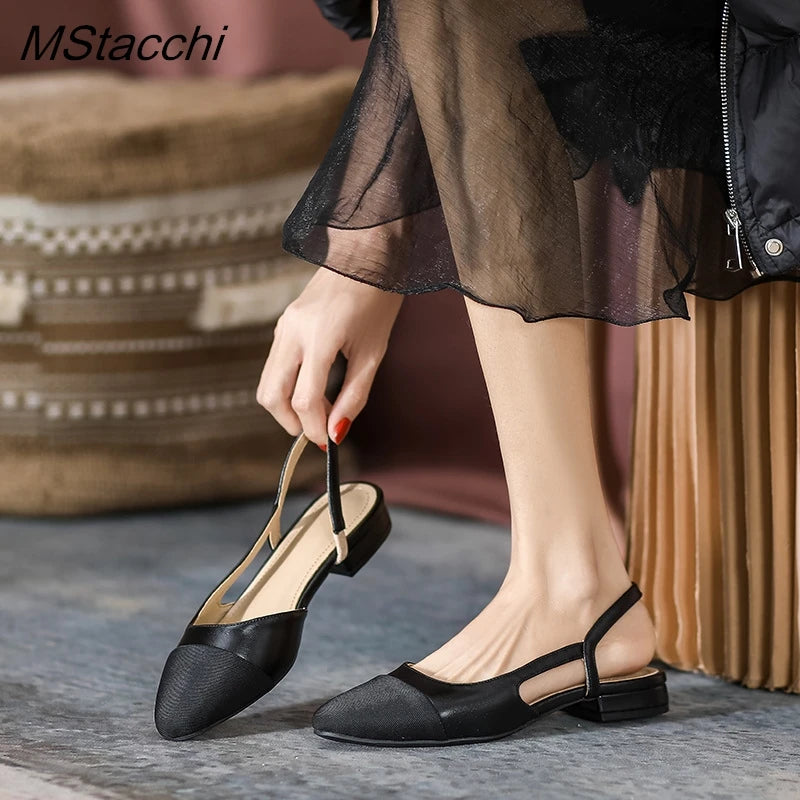 Patchwork Leather Slingbacks Women's Sandals Fashion Flat Heel Formal Ladies Shoes elegant Party Sandals Dress Wedding Party Shoes
