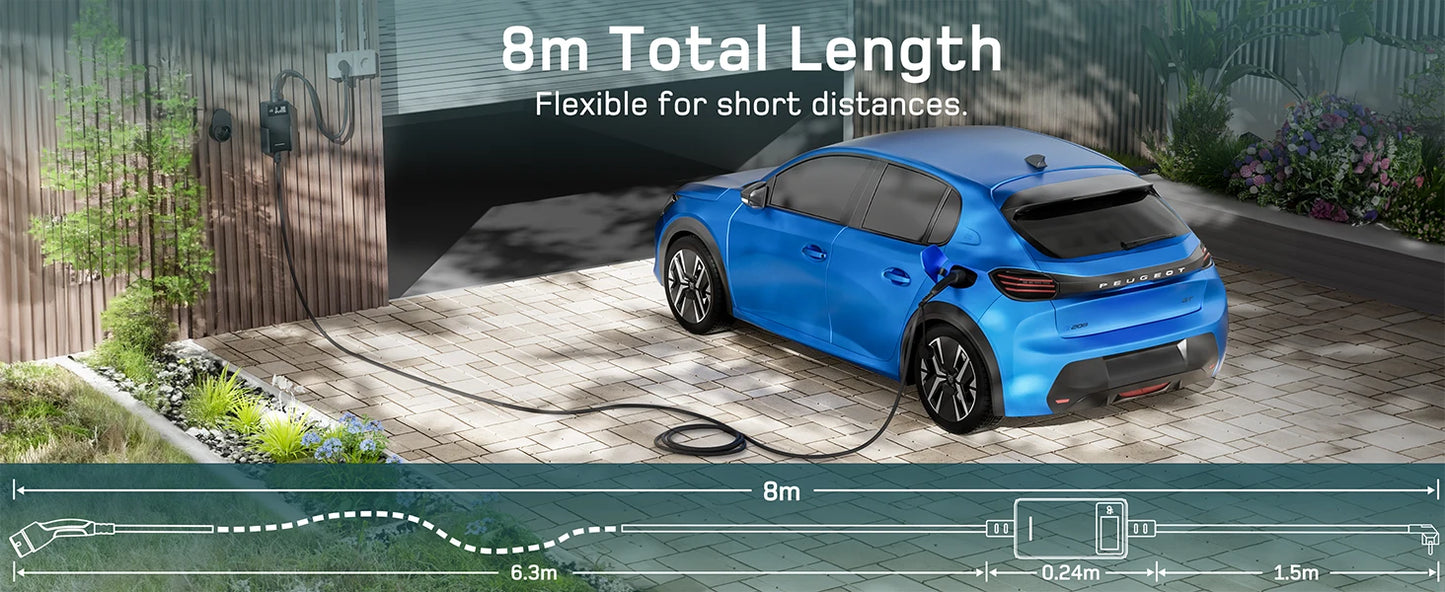 Elektroauto-Ladegerät Typ 2 16A 3,7kW Schuko mit Digitaldisplay 6m 8m 10m 15m 20m Ladekabel Mode 2 für Zuhause und Outdoor